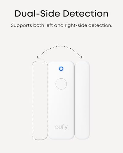 Eufy Entry Sensor E20 magnetic contact pieces separated to demonstrate door open detection.