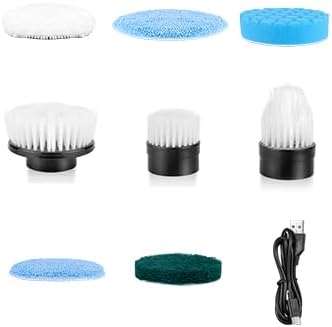 Bomves electric spin scrubber replacement brush heads nine in one accessory pack front view showing multiple white cleaning attachments.