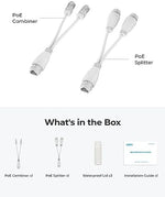 Reolink power over ethernet cable expansion accessory packaging box contents including installation guide.