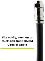 High performance television and satellite cable compression connector piece.