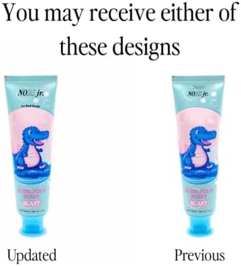NOBS Jr. Berry Bubblegum Blast toothpaste ingredients showing SLS-free and vegan formula.