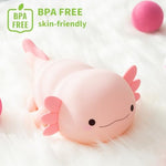 Side profile of squishy silicone axolotl lamp