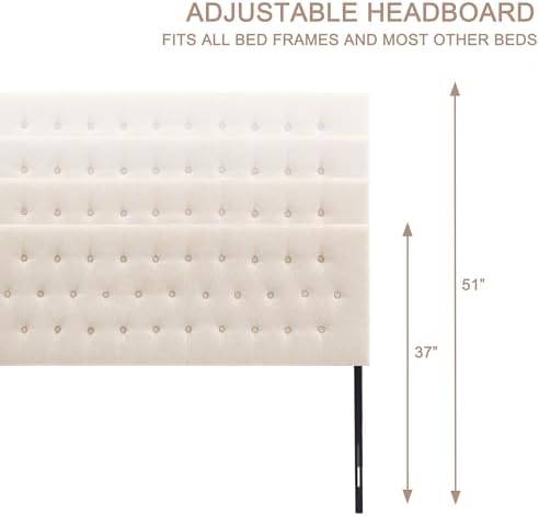 Huatean Home beige tufted button headboard queen size positioned in elegant bedroom setup