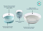 Beaba toddler glass meal set in Rain color showing suction base functionality