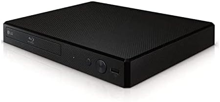 LG compact home media player showcasing the front loading disc tray and USB input port