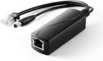 REVODATA Power over Ethernet active adapter displaying the split DC barrel cord and network cable connections.