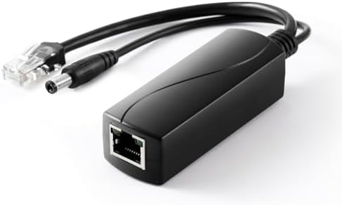 REVODATA Power over Ethernet active adapter displaying the split DC barrel cord and network cable connections.