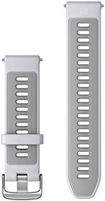 Garmin interchangeable 22mm textured silicone watch strap close up view with silver hardware