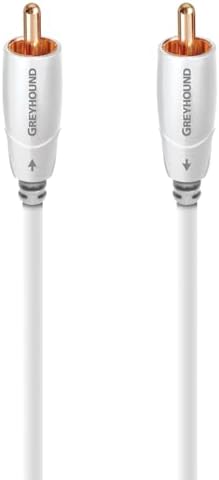 Close-up of AudioQuest Greyhound cable showing cold-welded RCA plug detail
