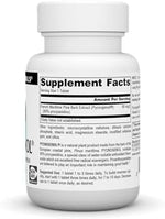 Side angle of Source Naturals Pycnogenol supplement bottle highlighting ingredient breakdown and non-GMO seal.