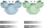 Two divided silicone toddler plates with matching baby spoons