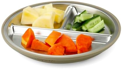 Three stackable PandaEar stainless steel plates for kids
