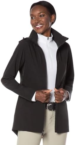 Close up of the Kerrits waterproof shell showcasing the two way front zip and internal rain guard.