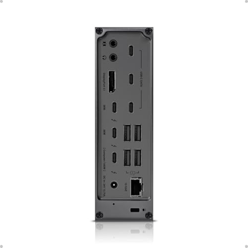 CalDigit TS5 Plus premium twenty port workstation hub showcasing rear connectivity ports and heavy duty cooling vents.