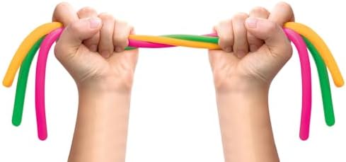 Close up of the non toxic hypoallergenic rubber material of the colorful Schylling stretch toys.