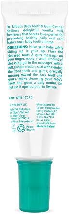 Packaging of Dr. Talbot's naturally inspired baby tooth and gum cleaner