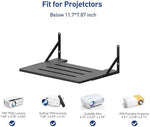 Black floating shelf holding a mini projector