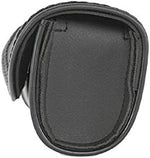 Close up view of the durable steel bracket and reinforced backing on the ten inch premium PVC leather motorbike windscreen pouch
