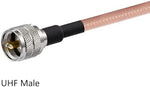 Close up of POBADY RG400 cable UHF male connectors
