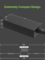 PowerPortnerLink travel-friendly portable adapter with its durable thick gauge attached power cable extended completely.