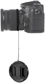 ZZJMCH camera lens cover kit with two 52mm caps and four universal keeper leashes spread out clearly