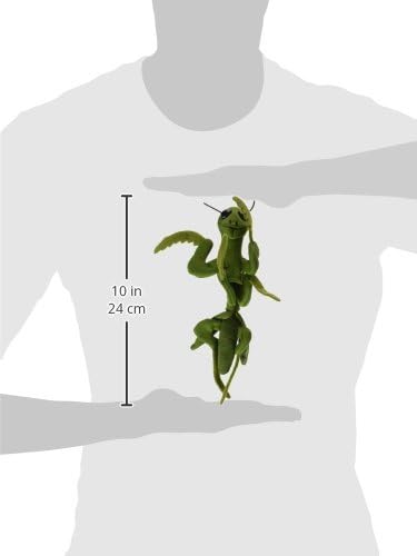 Premium imported Folkmanis green insect puppet being held in the palm of a hand.