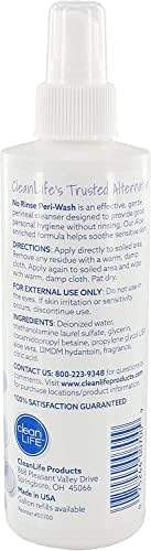 Close up of No Rinse perineal cleanser bottles showing aloe and vitamin E benefits