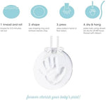Pearhead DIY clay keepsake package displaying the three included pink blue and white hanging ribbons.