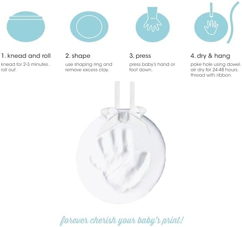 Pearhead DIY clay keepsake package displaying the three included pink blue and white hanging ribbons.