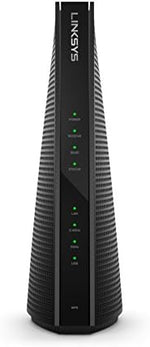 Linksys CG7500 twenty four by eight channel bonding router packaging box detailing key technical specifications