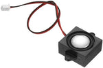 PATIKIL mini loudspeaker rear view illustrating the durable plastic casing design and exit point for red and black connection wires.