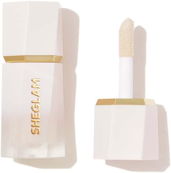 SHEGLAM Glow Bloom Liquid Waterproof Highlighter front view showing the white angular bottle with gold accents