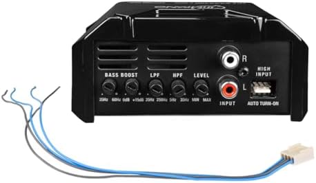 Timpano 12 Volts car audio bass amplifier control panel displaying the variable crossover adjustments.