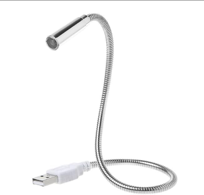 Labriciyon silver USB flexible gooseneck LED lamp front view highlighting the adjustable metallic neck