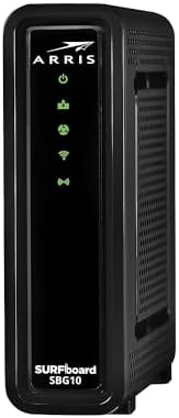 Sleek black desktop tower design of the ARRIS AC1600 wireless router combo.