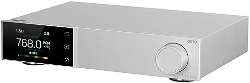 Topping D70 Pro OCTO desktop digital to analog converter angled view highlighting the premium silver metallic finish
