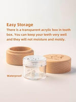 Front view of beech wood tooth keepsake box with lid open