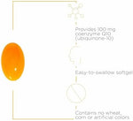 ITI CoQ10 hundred milligrams softgels bottle angled view highlighting allergen free seals