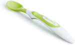 The colorful twelve pack assortment of authentic Munchkin baby spoons in packaging.