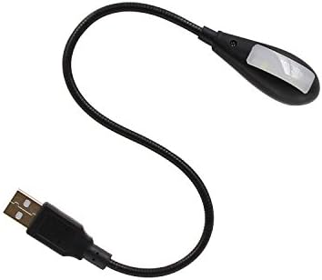 Hanerdun laptop reading light showing the 180 degree flexible gooseneck bent over a notebook keyboard.