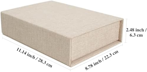 Hiwhy photo storage box showing linen fabric texture and ribbon tab