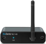 BluDento wireless audio adapter back panel detailing gold-plated RCA and optical outputs.