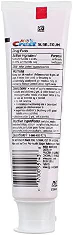 Six pack of Crest children's toothpaste in bubblegum rush gel formula.