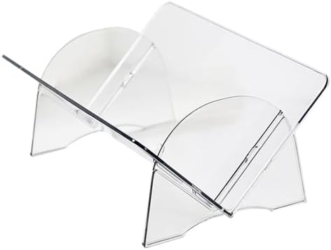 CollectHall clear desktop organizer holding sleeved compact discs on a bookshelf.