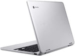 Angled view of the Light Titan colored premium imported laptop standing in tent mode on a desk