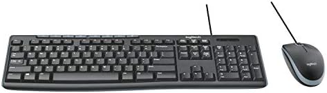 Logitech full size wired keyboard close up showing eight blue media shortcut keys at the top edge