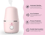 Compact electric menstrual cup wash kit with automatic shut-off button detail.