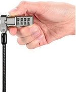 Kensington computer security locking cable showcasing the interchangeable adapter tips for standard and nano slots.