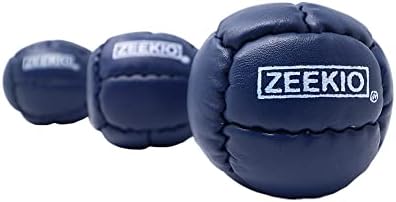 Authentic Zeekio Galaxy twelve panel leather juggling balls in dark blue displaying the premium presentation packaging.