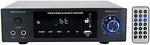 Rockville 75W Class D audio receiver rear view detailing binding posts and phono inputs